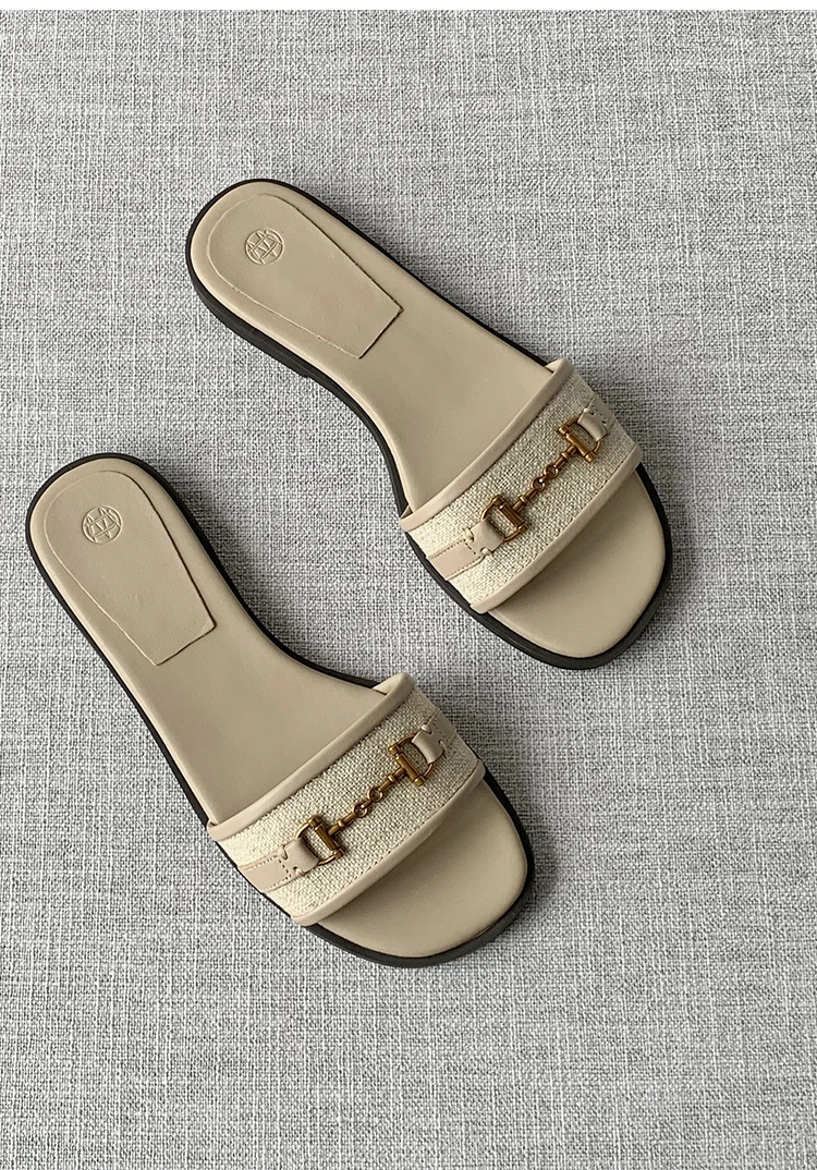 2024 New Mdutti Women Slippers Fashion Leather One Word Drag Flat Shoes Casual Versatile Sandals Slippers Female Chic sandalet
