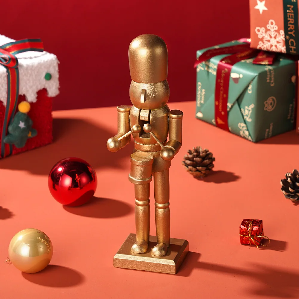 Weihnachts-Nussknacker aus Holz, goldener König, Schlagzeuger, Soldat, kreatives Kunsthandwerk, Weihnachtsgeschenk, Tischdekoration, Vintage-Figuren, Ornament, Heimdekoration – Detail 6