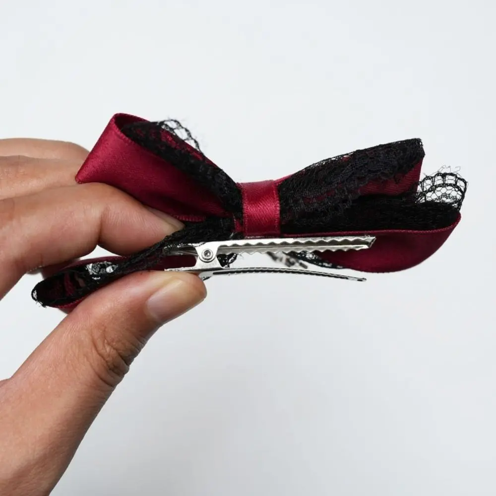 

Webbing Gothic Lolita Hair Clip Black Lace Bow Cross Pendant Sweet Cool Girls Hair Clip Heart Pendant Hair Accessories