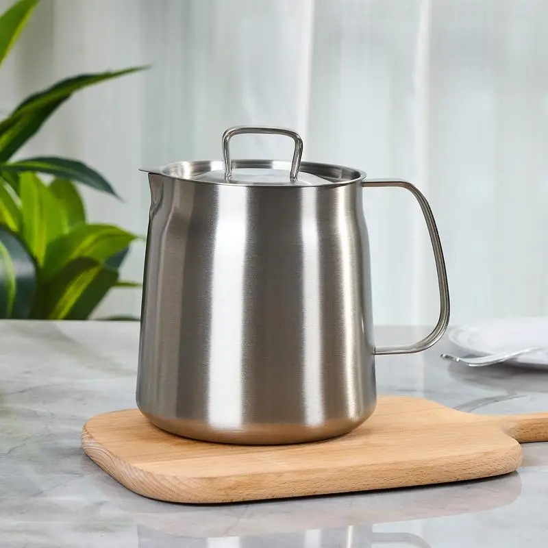 

68oz 2L Stainless Steel Oil Container, Cooking Oil Filter Pot with Mesh Strainer, Grease Container with Lid, Dishwasher Safe,