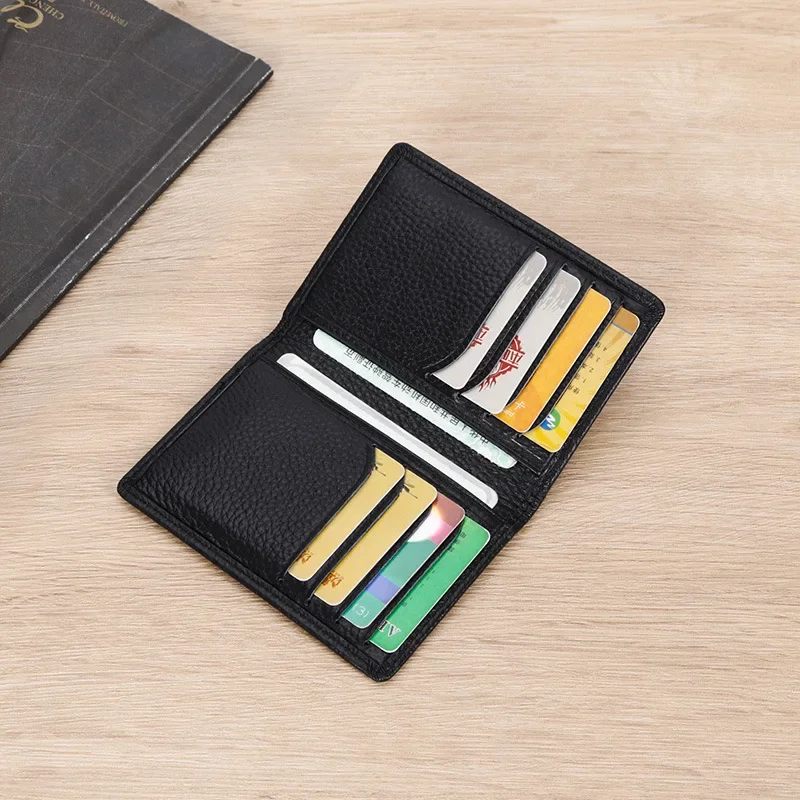 Ultra Slim Genuine Leather Card Holder Wallet for Men Mini Thin Fold Credit Card Holders Small Men\'s Wallets RFID ID Cardholder