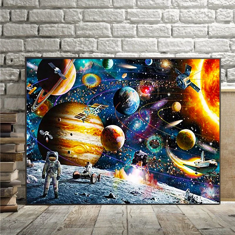 Scenario dello spazio esterno pittura diamante terra pianeta astronauta razzo diamante ricamo pittura artigianato creativo decorazioni per la casa