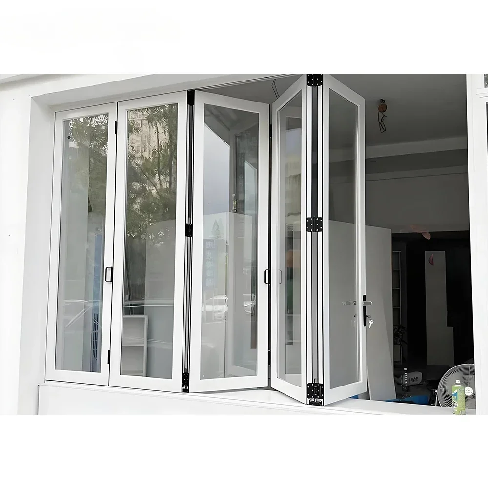 Customized Modern Design Horizontal Bi Fold Window Glass Aluminum Alloy Accordion Folding Balcony Exterior Villas