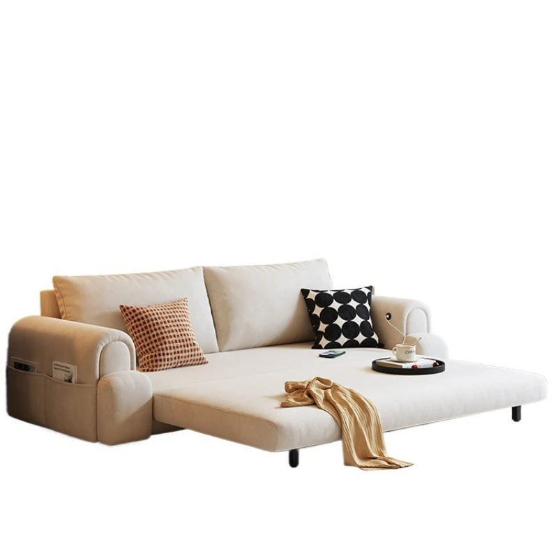 شقة صغيرة منفوخة كريمية، قابلة للسحب وقابلة للطي، سرير أريكة مزدوج الأغراض