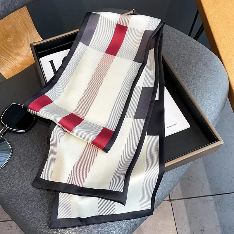 17*150cm wstążka jedwabne szaliki kobiece luksusowe wzornictwo opaska do włosów obcisły szalik krawaty kobiety torba szaliki apaszka Foulard Lady