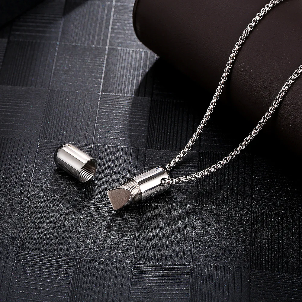 Stainless Steel Cremation Pill Ash Pendant Necklace Fashion Men Jewelry Keepsake Gift For Him