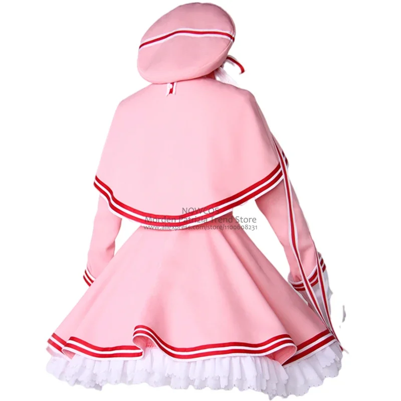 Meninas japão anime cartão transparente cardcaptor sakura cosplay lolita empregada vestido rosa feminino cartão captor sakura traje uniforme