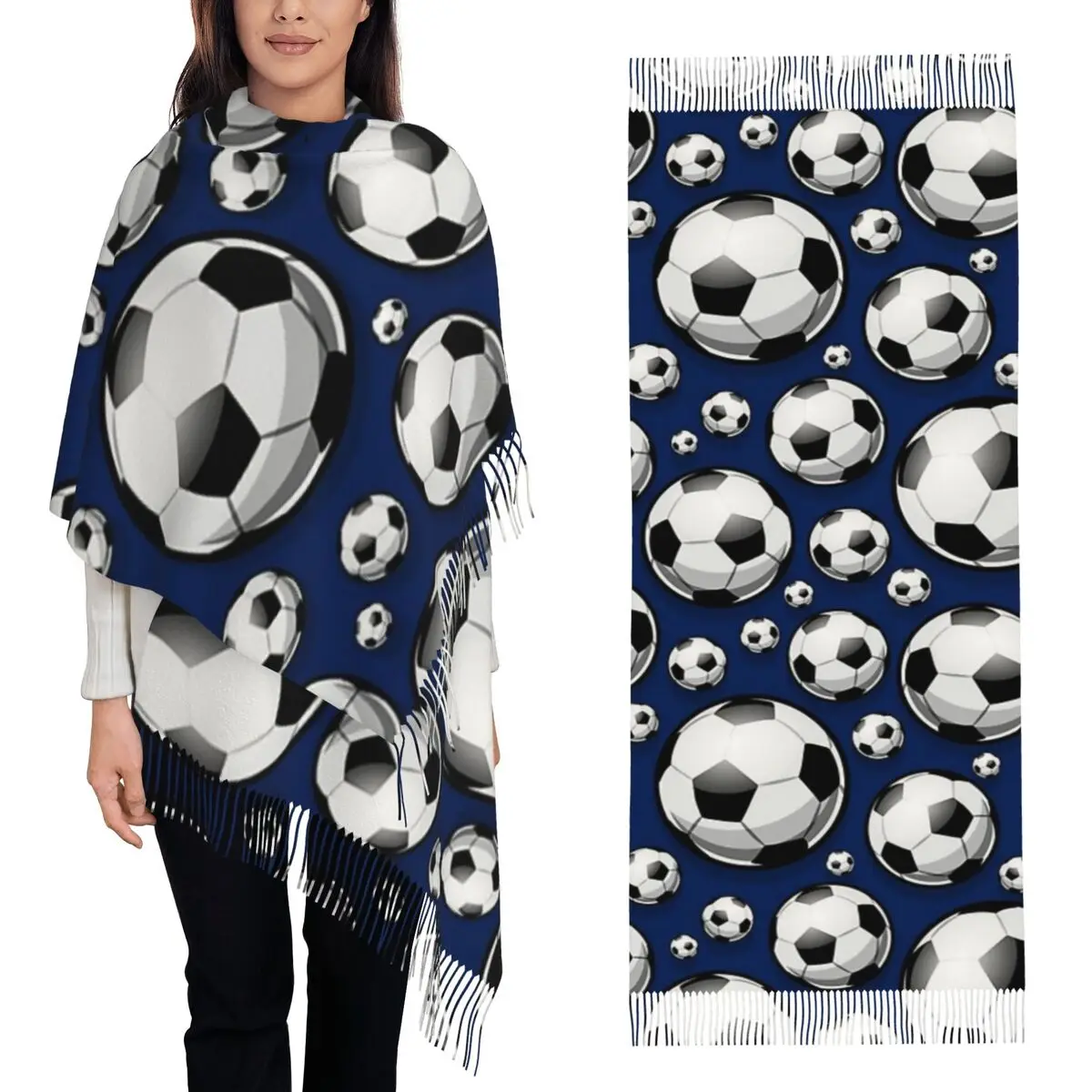 Soccer Ball Balls Pattern Football Sport Sports Scarf Tassel Scarves Women Soft Warm Shawls and Large Fall Winter Shawl Wraps