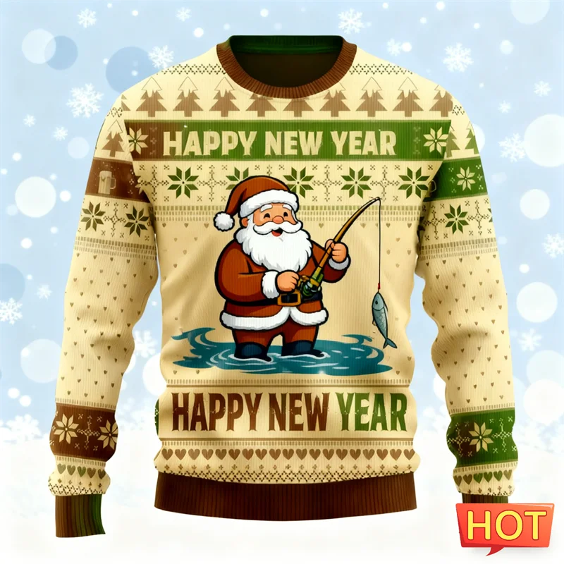 Felpe con cappuccio natalizie brutte con grafica di Babbo Natale alla moda per uomo Trendy Streetwear Felpe stampate in 3D Pullover larghi e traspiranti