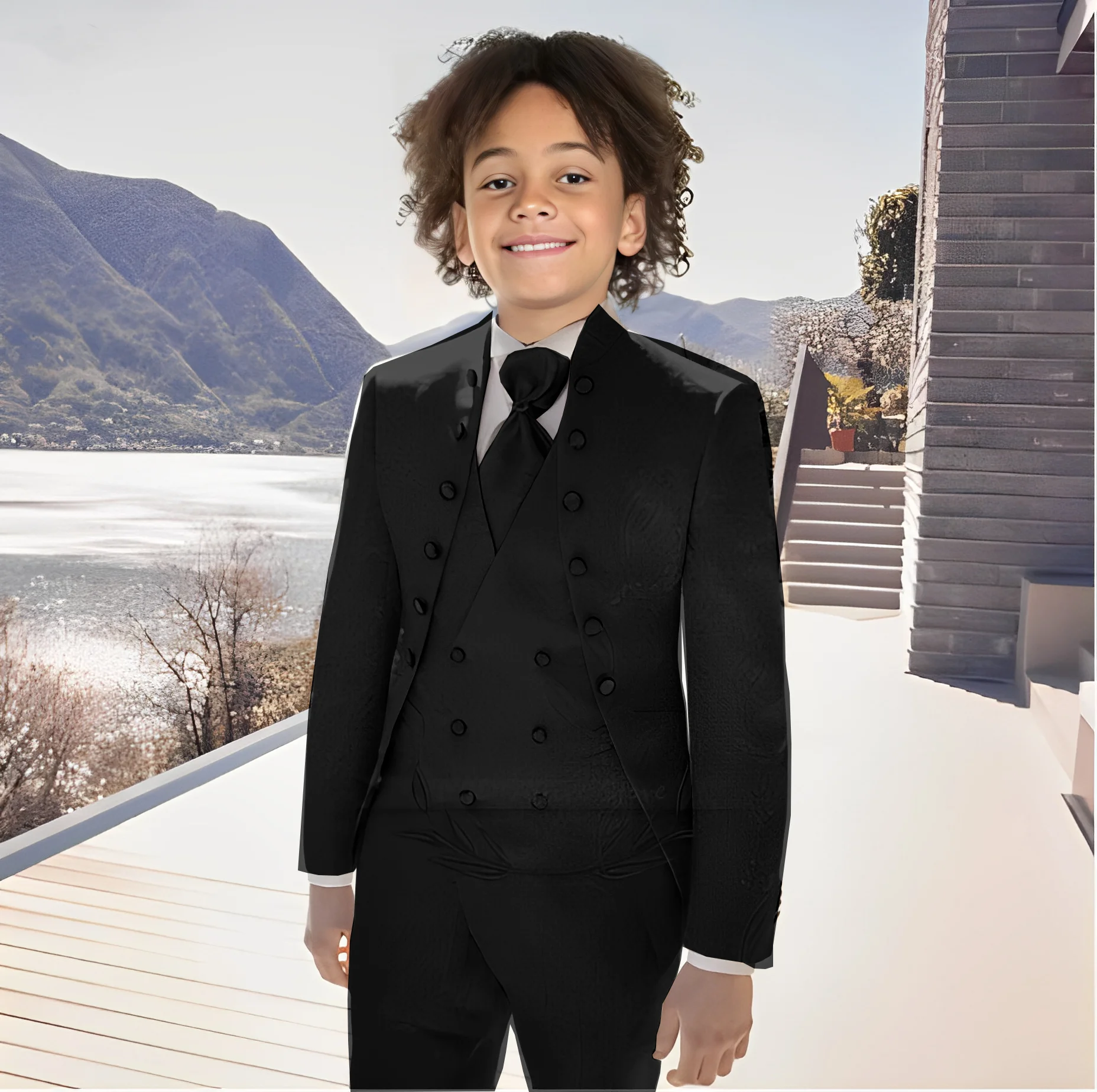 White Jacquard Boys Suit 3-piece Jacket Pants Vest Wedding Children Tuxedo Fashion 2-16 Years Old Children Blazer