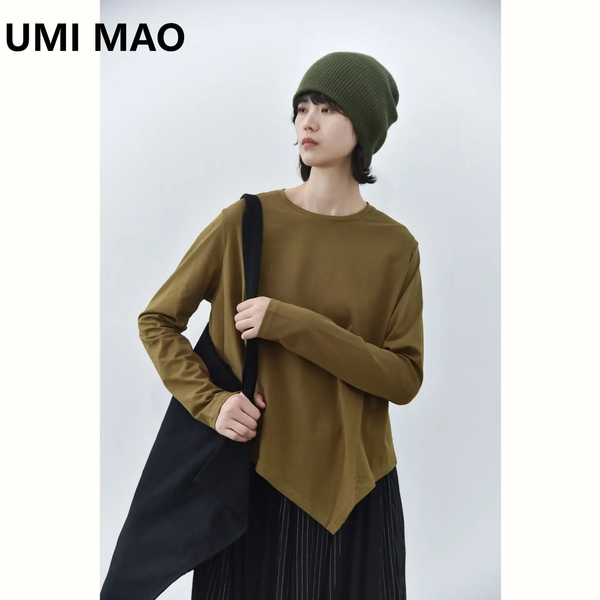 UMI MAO Autumn And Winter Casual New Product Pure Cotton Hem Pointed Corner Round Neck Layered Bottom Shirt Femme