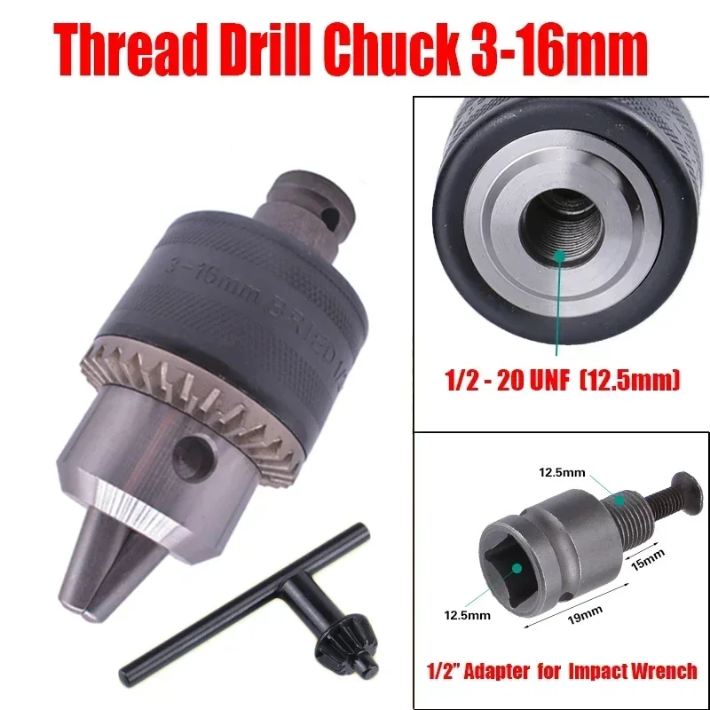 Drill Chuck & Drill Chuck Adapter Convert Impact Wrench Into Electric Drill - 1/2\