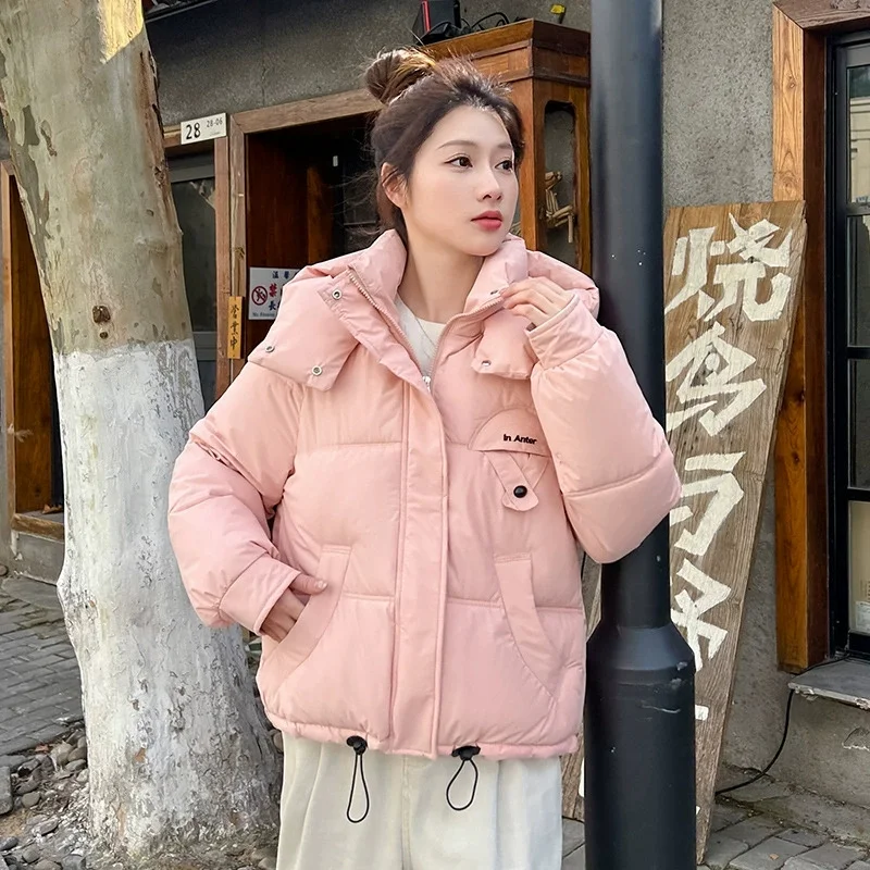 Parka's Dames Winterjas Snoep Kleuren Capuchon Korte katoenen gewatteerde jas Koreaanse dikke warme donskatoenen jas Vrouwelijke bovenkleding