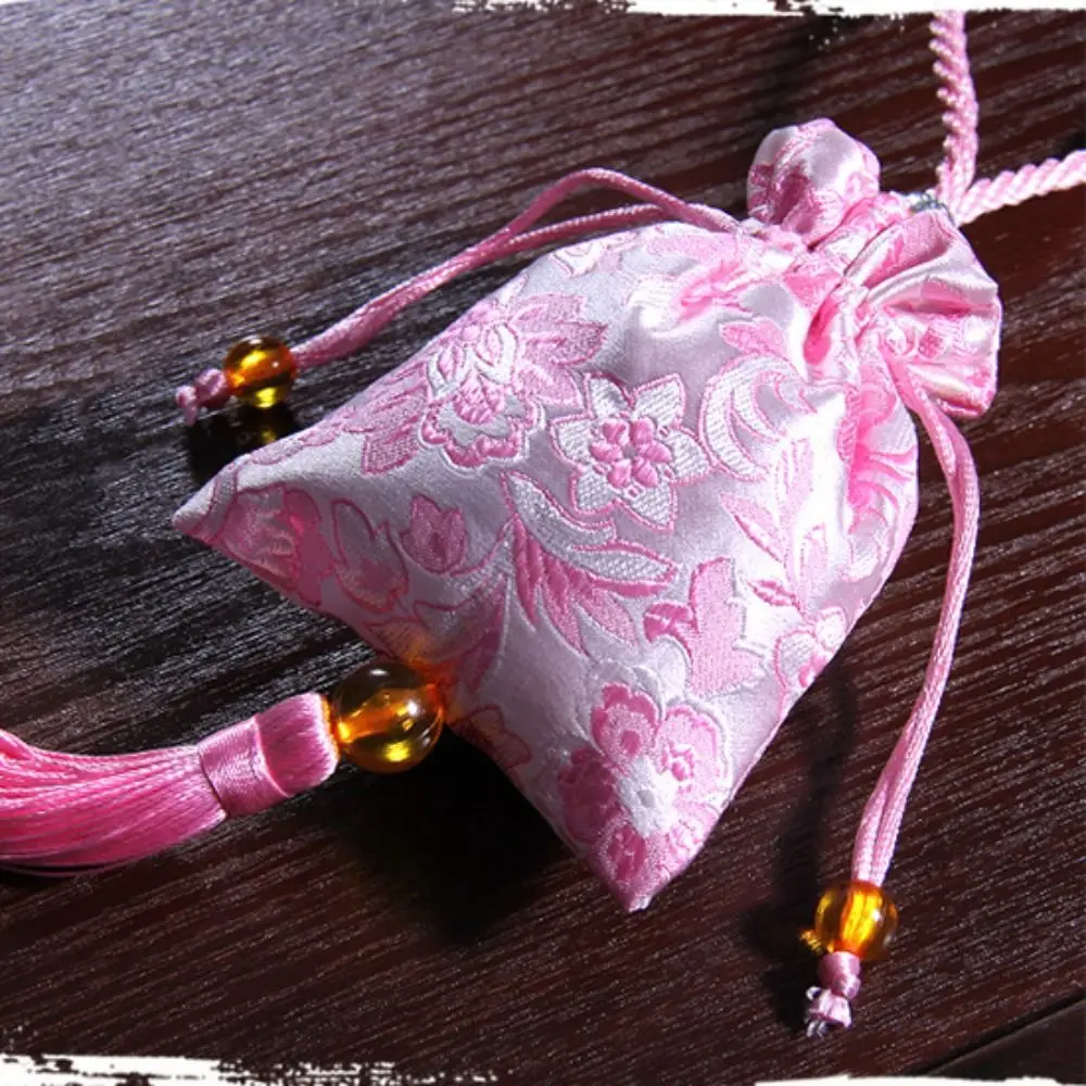 Bordado flor borla cordão saco floral frisado lona étnica flor bolsa hanfu decoração grande capacidade