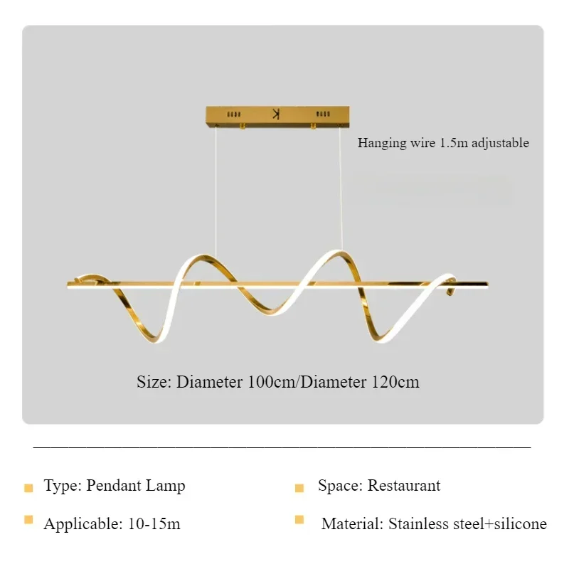 SANDYHA Modern S Shape LED Pendant Light Stainless Steel Chandelier for Dining Table Living Room Decor Long Hanging Lamp