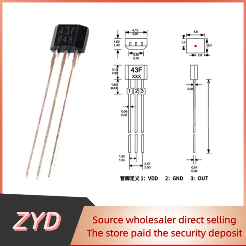 ZYD 100pcs/Lot 43F SS443F SS43F DH43F YS43F TO-92S For Hall Sensor Straight Plug TO92S