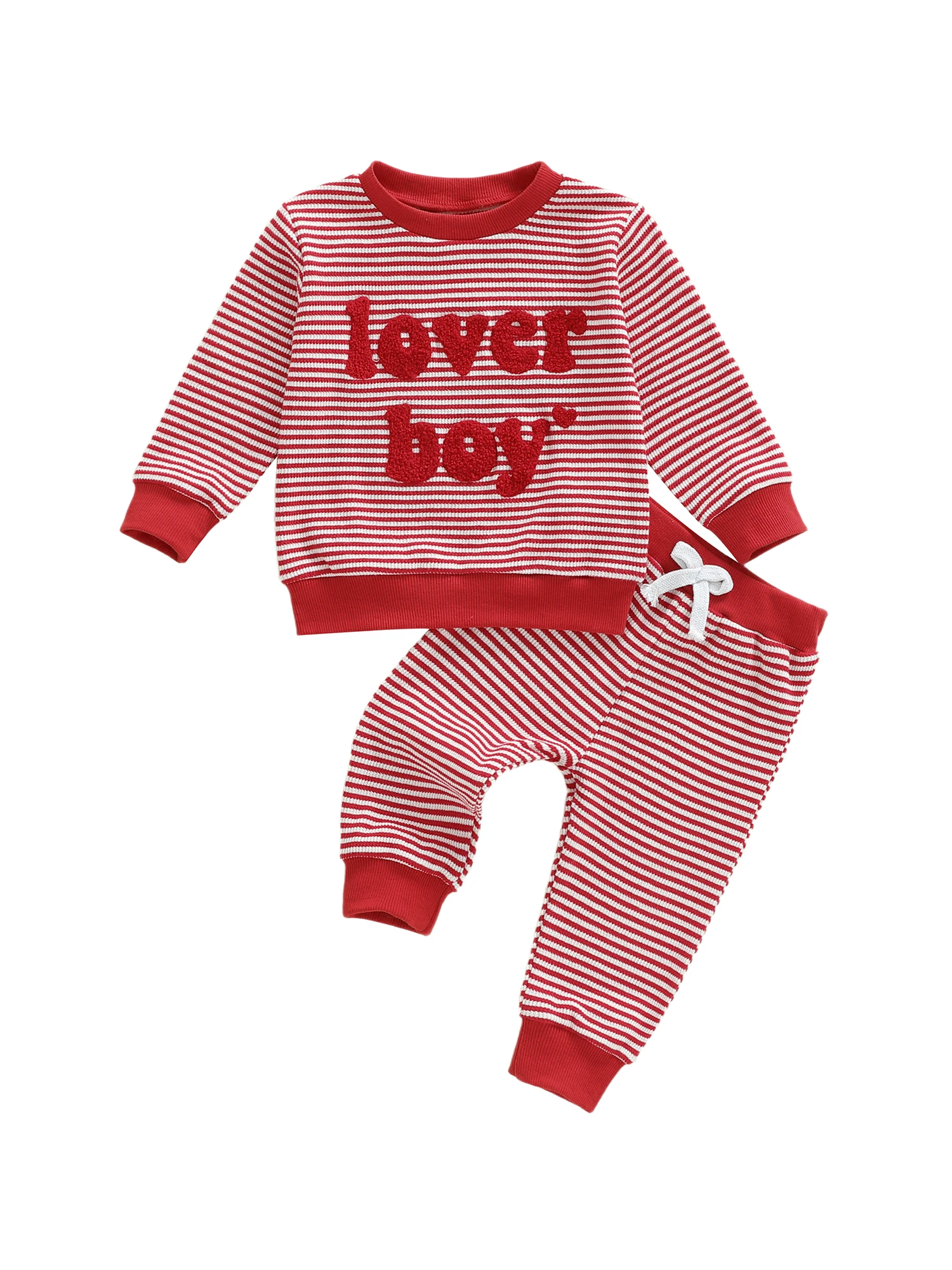 

Осенний комплект одежды для маленьких мальчиков с полосатым свитшотом с вышитыми буквами и штанами для бега для малышей