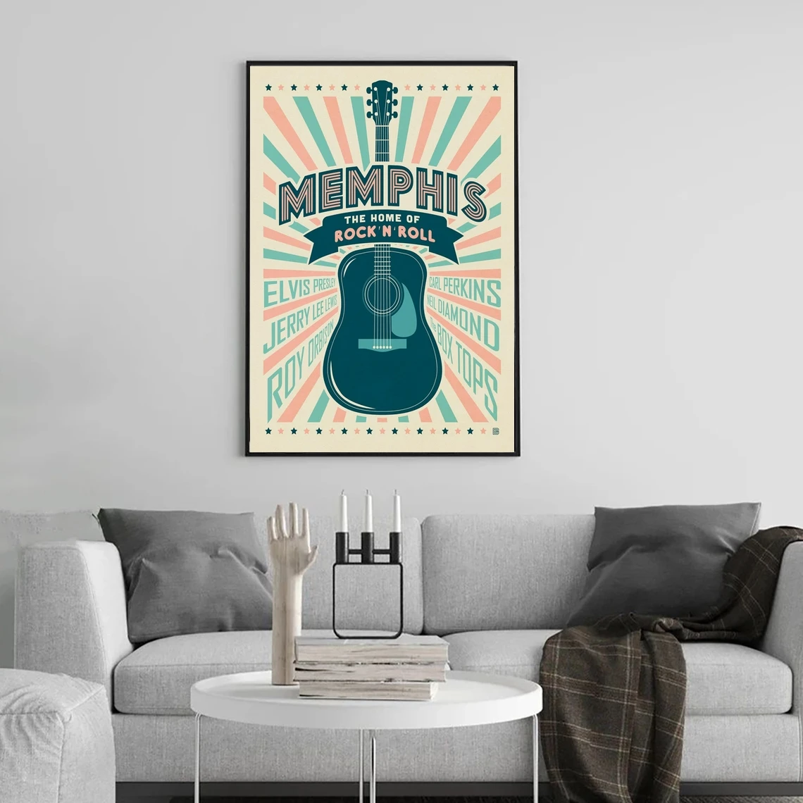 Póster de Memphis TN, impresión Rock-N-Roll de guitarra azul oscuro, regalos de viaje para papá, decoración de impresión artística de pared para el hogar y la Oficina, regalos de recuerdo
