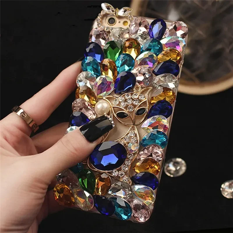 Fox Glass Rhinestone Case for Huawei, Luxury Crystal Diamond Cover, P9, P10, P20, P30 Lite, Mate 9, 20, 20X, 30 Pro Lite