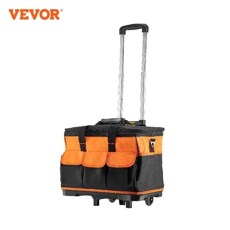 VEVOR Tool Bag 14/18in Portable 600D Electrican Repair 17 Pockets Folding Large Thick Waterproof Wheeled Storage Organizer Tote