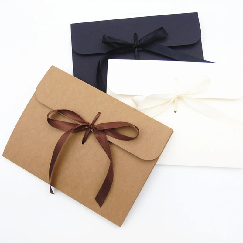 30pcs/lot Kraft cardboard Envelope 24x18cm Ribbon High-grade Gift Box Business Supplie Conference Invitation Letter Document Bag