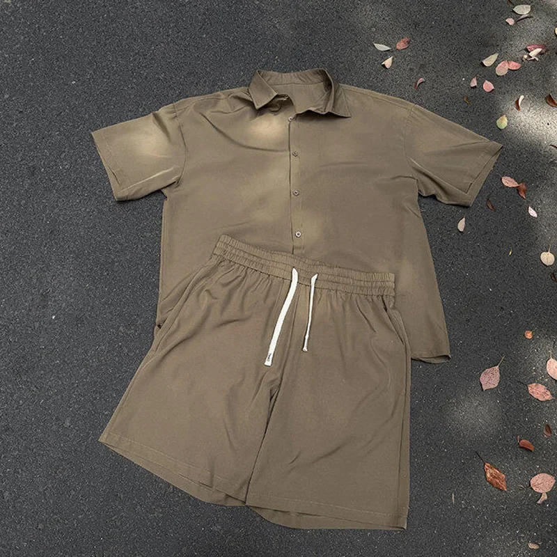 Мужские короткие комплекты, комплект из двух предметов, летние повседневные рубашки с короткими рукавами и шорты, спортивные костюмы