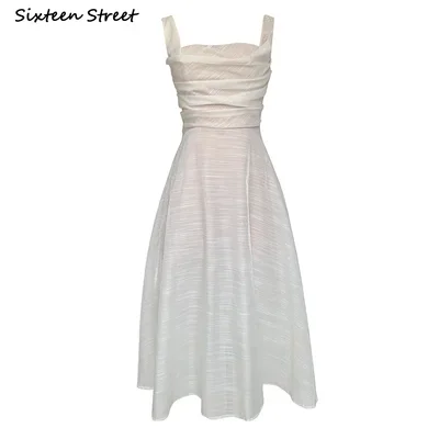 Vintage Witte Feestjurk Vrouwen Mouwloos Vastgebonden Hoge Taille Elegante Bodycon Jurk Vrouw Vakantie Vestido De Mujer