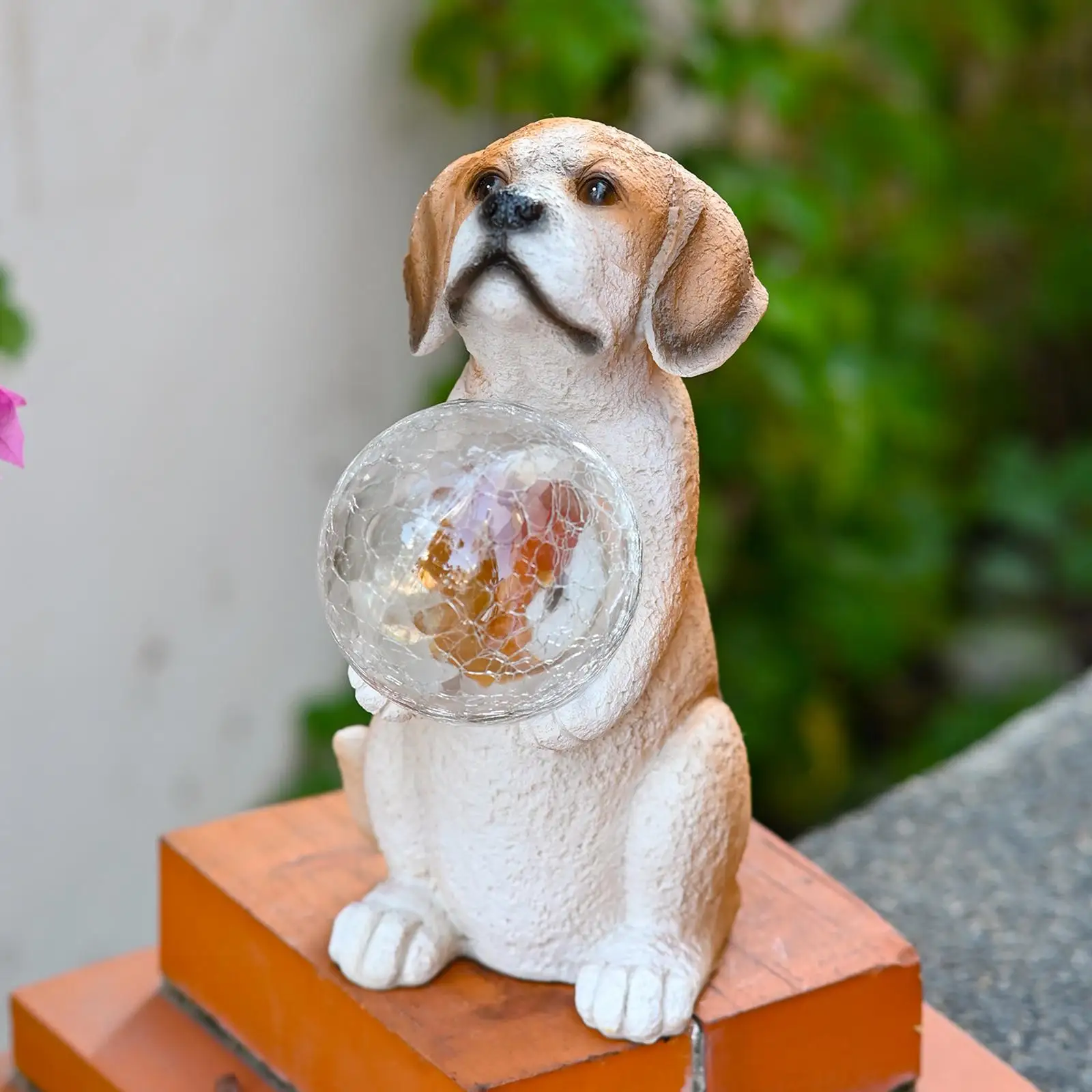 Solar Dog Outdoor Statue Resin Solar Garden Figurines Rustic Dog Sculpture for Yard Lawn Patio Porch