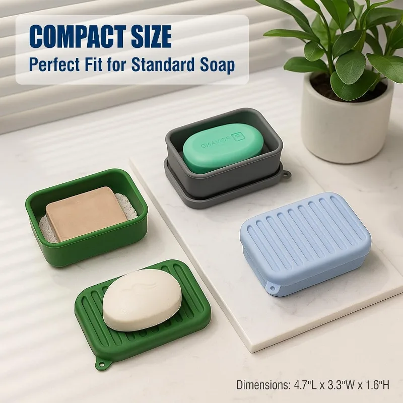 Portable Silicone Travel Soap Case Leak Proof with Drainage Lid Layer Compact Bar Soap Holder Durable for Camping Gym Toiletries view 2