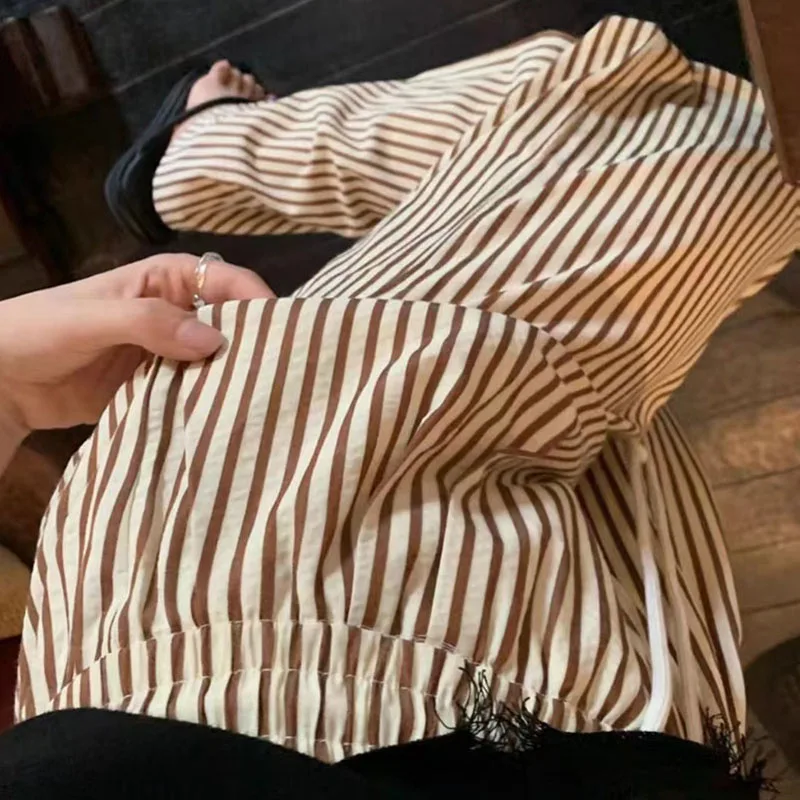 Women Casual Pants Vintage High Waist Striped Trousers for Women Loose Straight Trousers Female Clothes Women Wide Leg Pants New