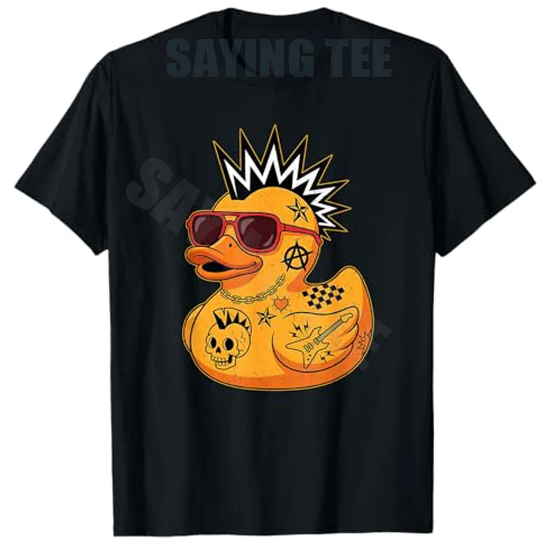 Mohawk Rubber Duck Punk Tattoos Rock Rocker Jungen Männer T-Shirt Y2k Streetwear Kunstwerk Ästhetik Kleidung Neuheit Personalisiertes Geschenk – Detail 3