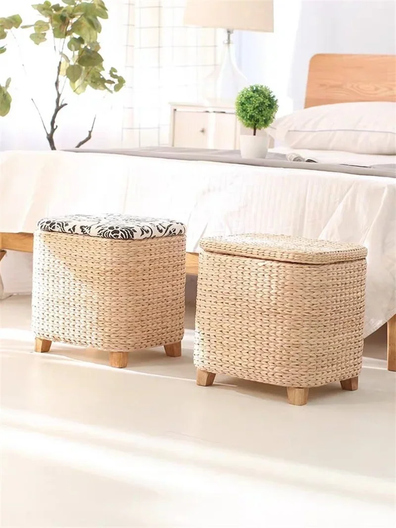 Storage Stool Rattan Wicker Ottoman Basket Shoe Cabinet Sofa Stool mall Shoe Store Footstool Multi-Function Storage Footrest