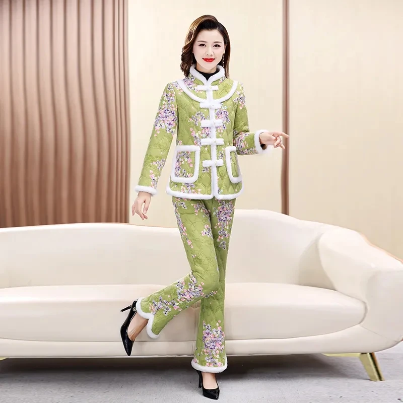 코튼 패딩 자켓 정장 여성 겨울 새 코튼 자켓 + 코튼 바지 루즈 풀 세트 플러스 벨벳 Thicke Warm Parker Coat