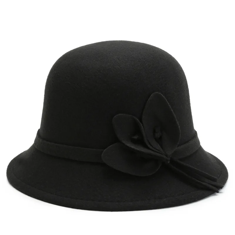 Elegant Wool Boater Flat Top Hat For Women Autumn Winter Woolen Jazz Cap Wide Brim Fedora Hat Classic Bowler Gambler Top Hat