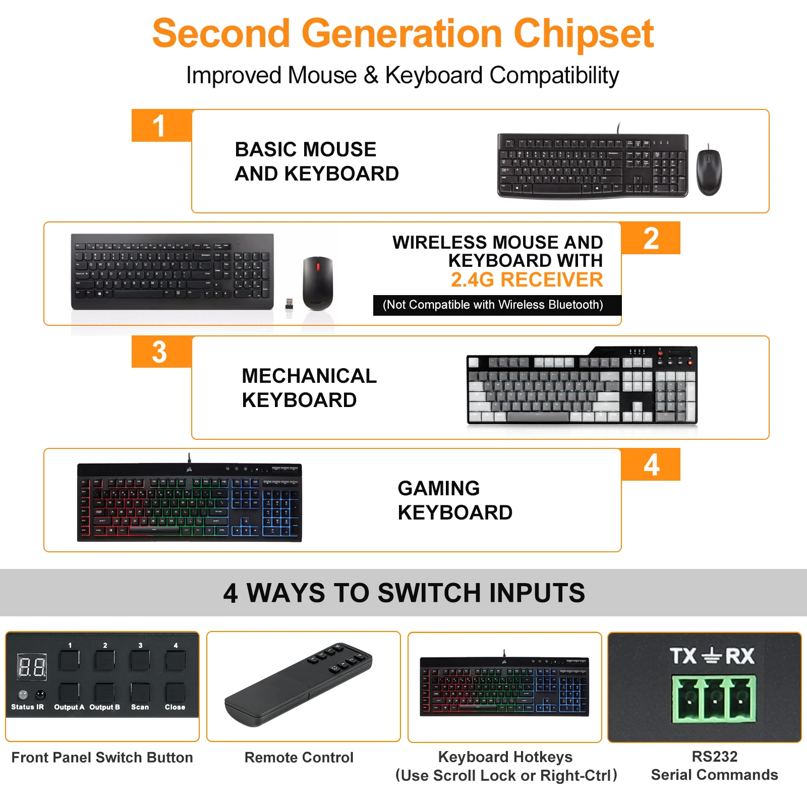 듀얼 포트 TWO 디스플레이 포트 KVM 스위치, PC 리눅스용 키보드 마우스, 4K 60Hz USB KVM DP 스위처 디스플레이 포트, 8 in 2 out