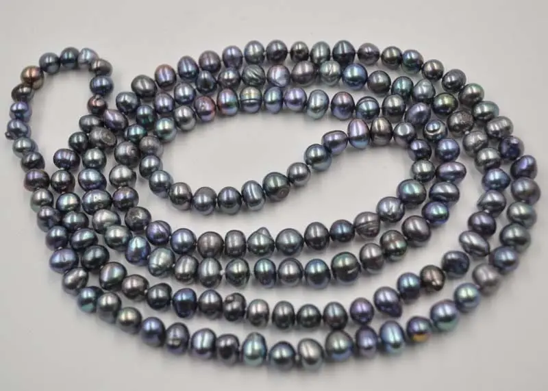 

New fashion 48" Length 7-8mm black freshwater pearl necklace sweater chain