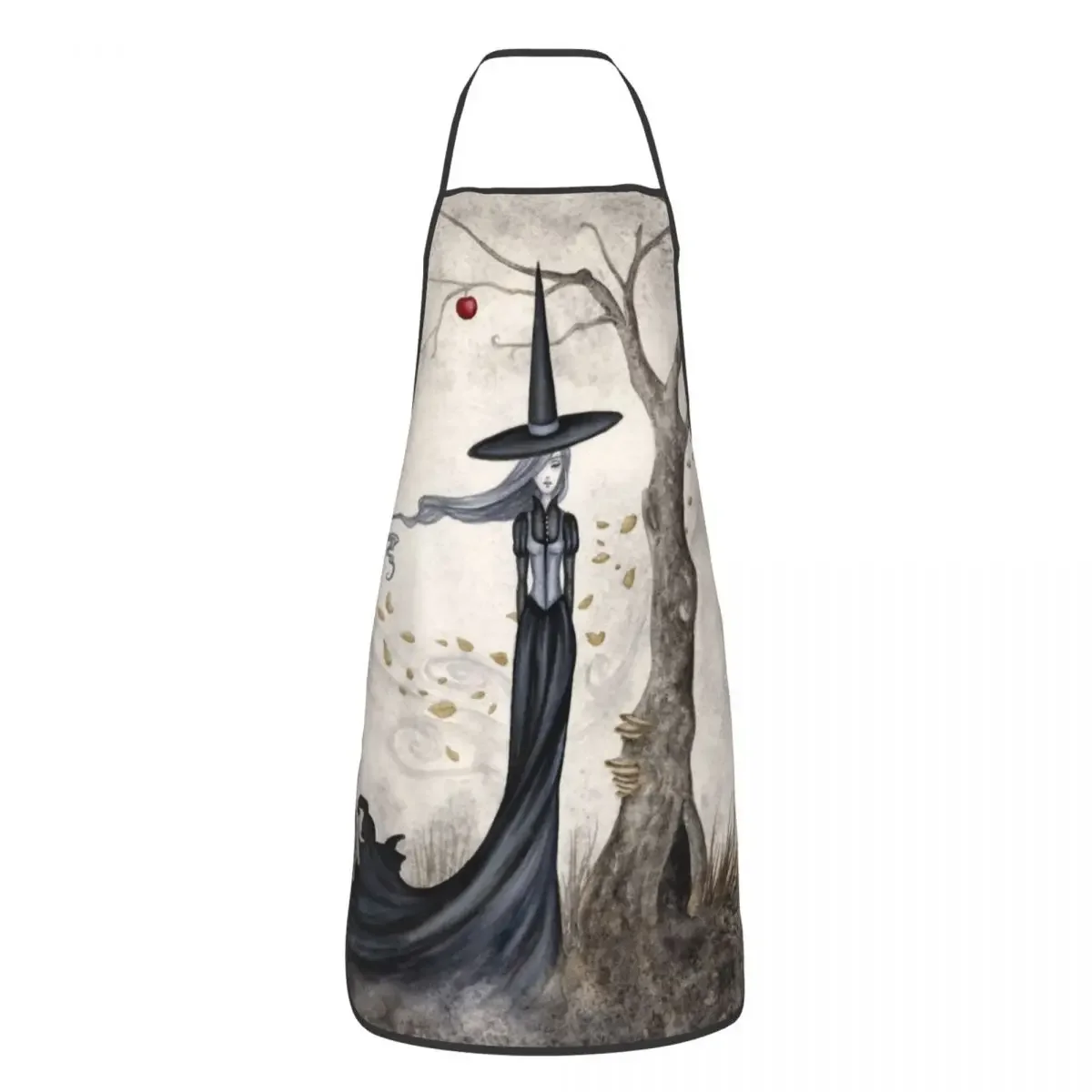 Unisex Halloween Witch Spooky Tree Bib Apron Adult Women Men Chef Tablier Cuisine for Cooking Kitchen Occult Magic Painting