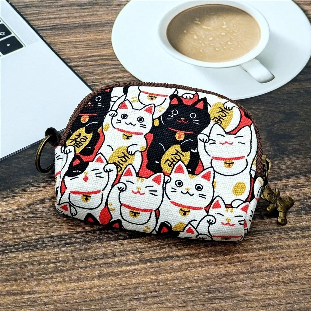 المحمولة خمر مطبوعة محفظة نسائية للعملات المعدنية قماش الكرتون المرأة المحفظة الحقيبة حقيبة التخزين القط تغيير المال المنظمون الاطفال هدية