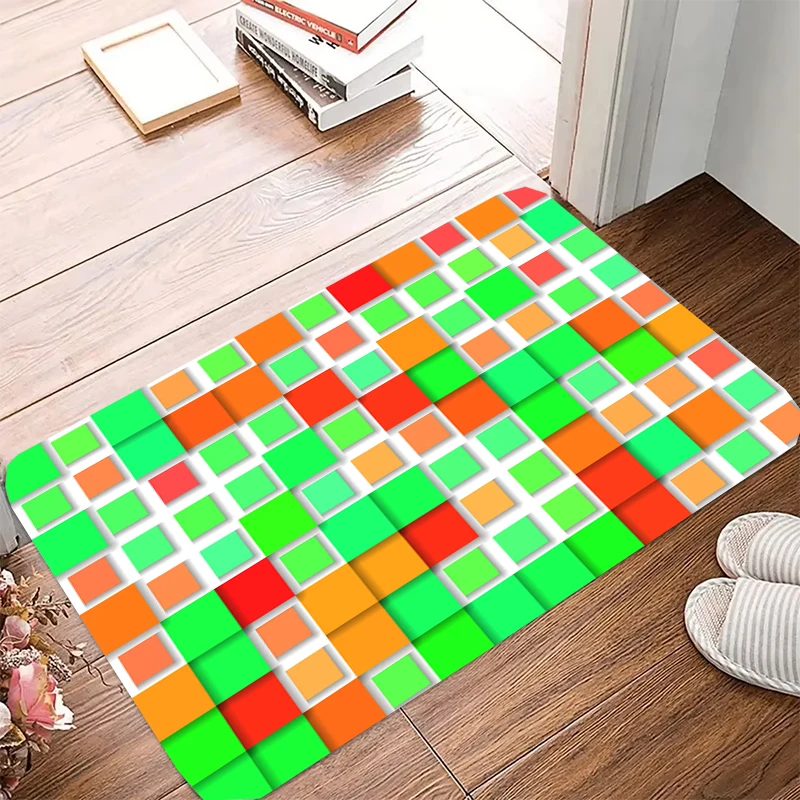 Geometric cartoon pattern lattice Doormat Anti-wrinkle Non-slip Bath Kitchen Mat Living Room Floor Door Entrance Carpet Rug