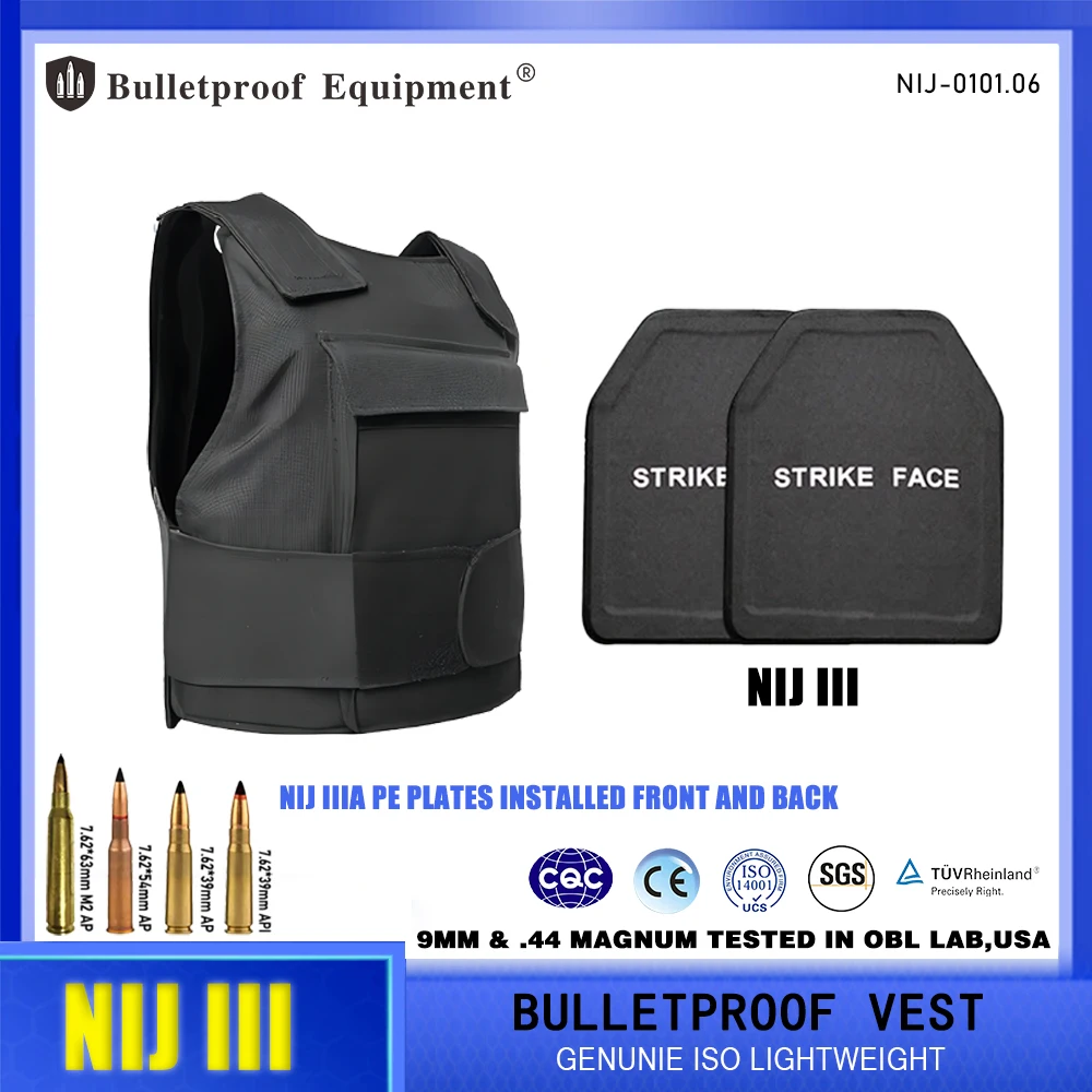 Level 3 NIJ III Military And Police Protection Concealed Bulletproof Vest With Built-In Level 3 Ceramic Plus PE Bulletproof Plat