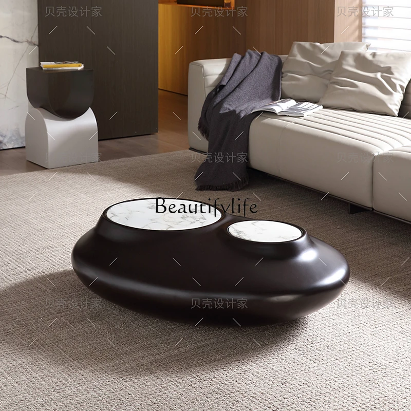 Italian Simple and Stylish Personality Black and White Oval Marble Tea Table Living Room Shaped Tea Table