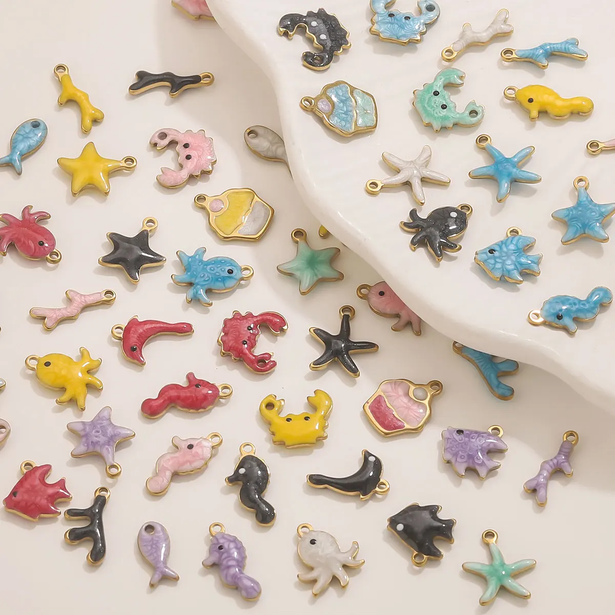 20pcs Stainless Steel Marine Crab Starfish Fish Colorful Charm Necklace Earrings Pendant Base for DIY Jewelry Making Accessories view 5