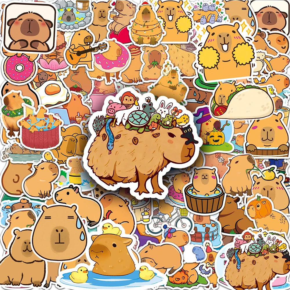 10/30/50/100pcs 어린이를위한 귀여운 동물 Capybara 만화 스티커 장난감 데칼 방수 DIY 전화 노트북 편지지 Kawaii 스티커