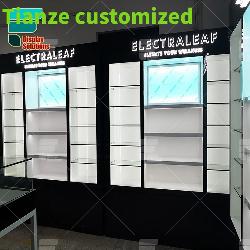 

(customized)Modern Smoke Shop LED Showcase Store Display Counter Design Customize Smoking suppliers Showcase