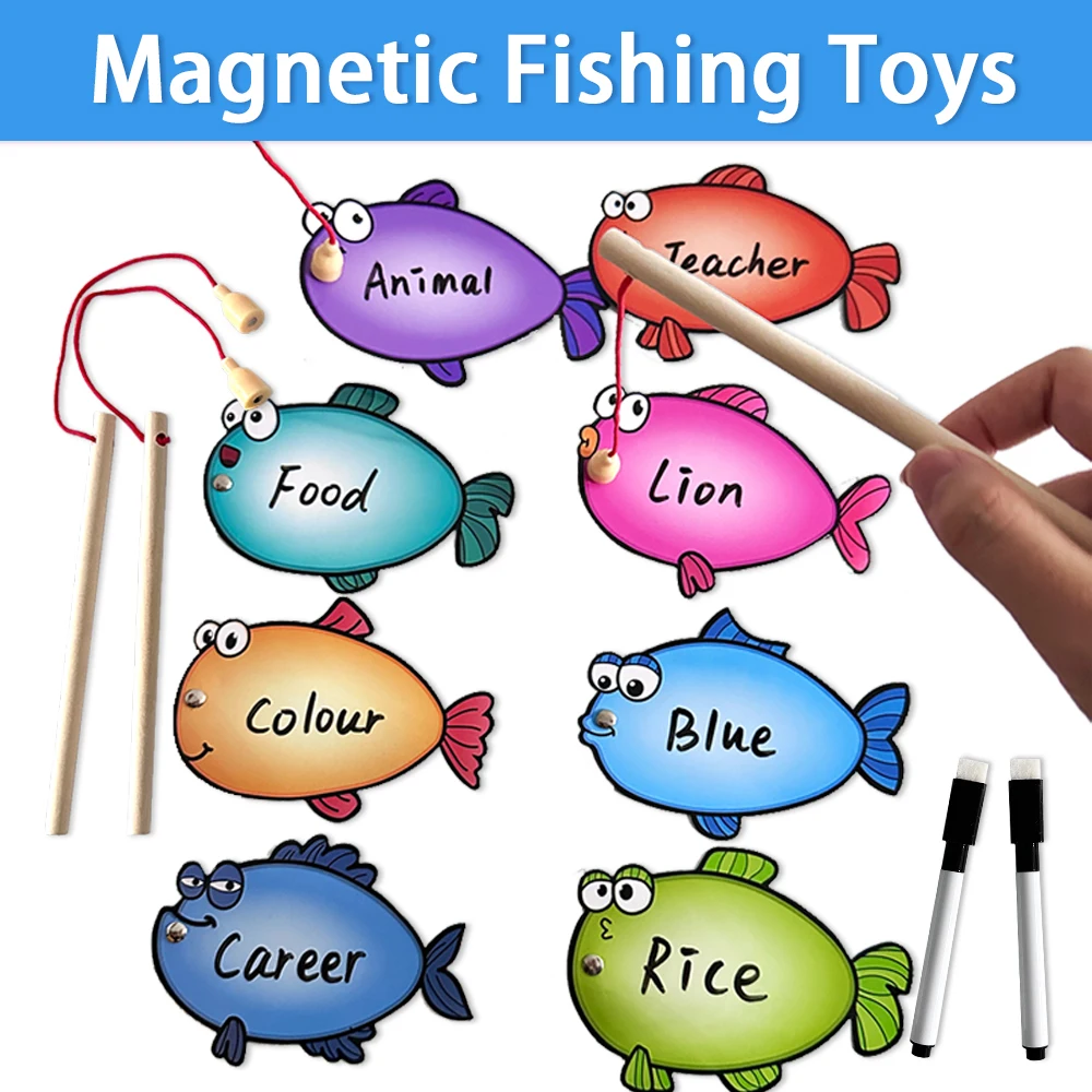 Magnetic Fishing Toys Double Sides Erasable Fish Cards Montessori Educational Toys Kindergarten Primary School DIY Teaching Aids