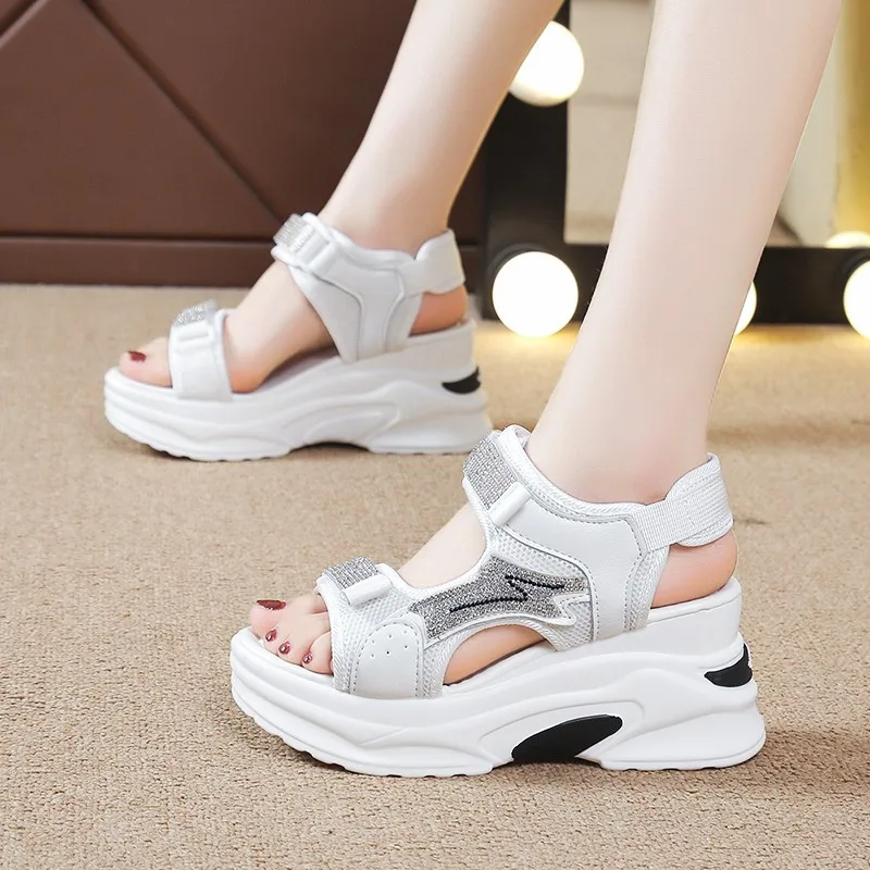 

Summer New Round Toe = Water Diamond Thick-soled Wedge Heel Sandals for Women, Comfortable Beach Sandals for Women