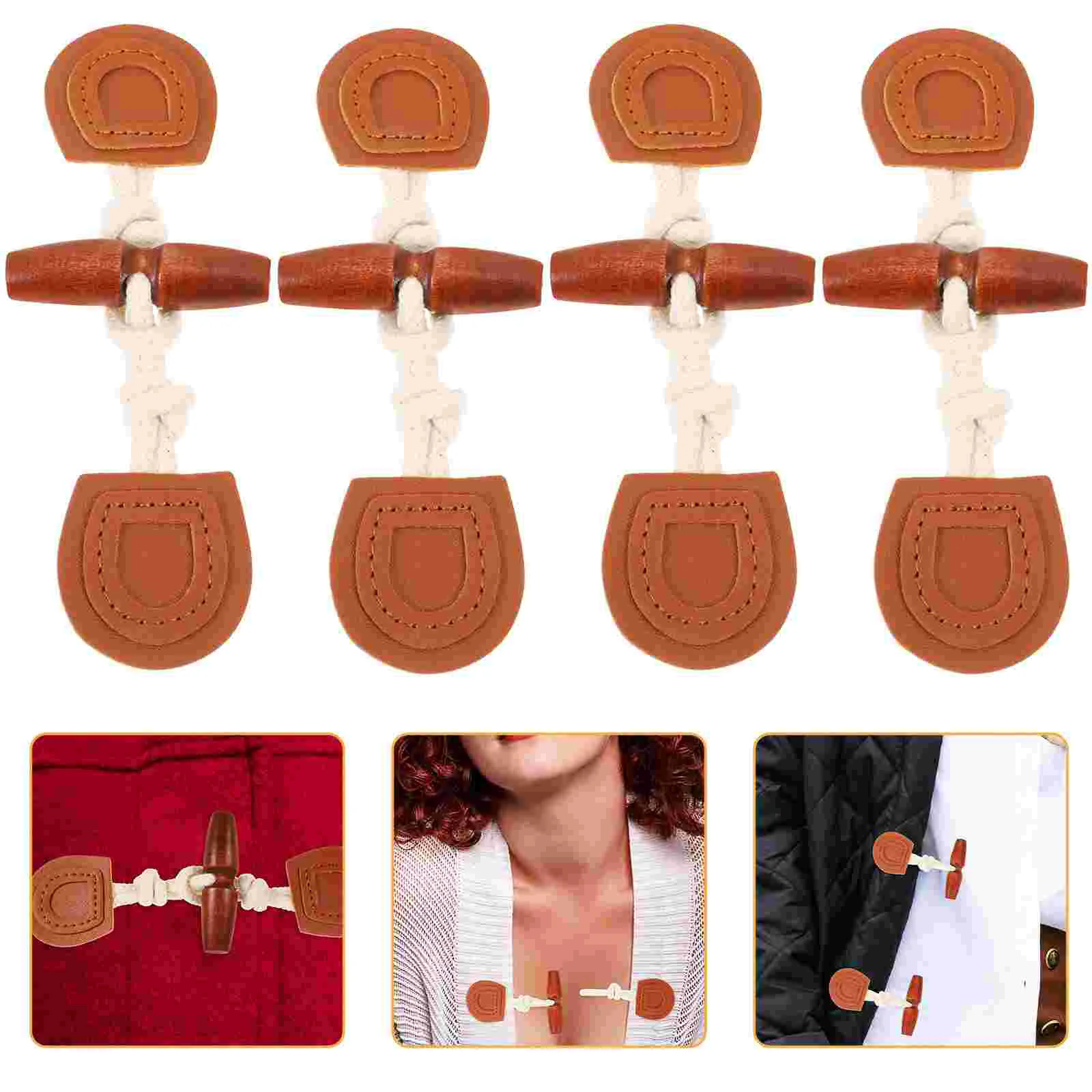 4 Pairs Horn Button Coat Fastener Overcoat Buttons Decorative Replacement Toggle Wooden Garment Cardigan Clothing