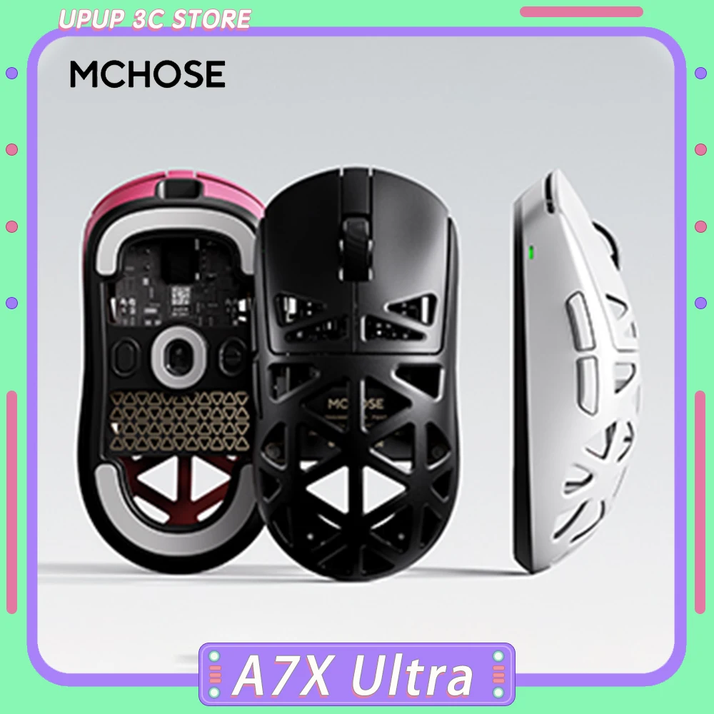 

MCHOSE A7X Ultra игровая мышь PAW3950, трехрежимная беспроводная мышь из магниевого сплава, легкая полая, 42000 точек на дюйм, аксессуар для ПК, подарок
