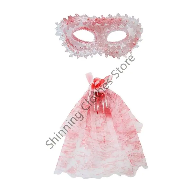 M68A 1/2Pcs Halloween Bloody Prom Queen Costume Set Masquerades Mask Skull Hair Clips