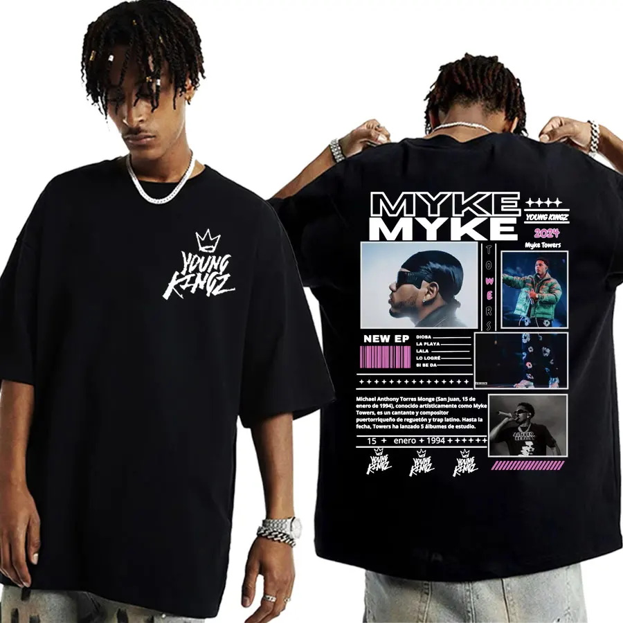 Rapper Myke Towers Young Kingz Tour Merch T Shirts Men Women Fashion Vintage Hip Hop T-shirts Casual Short Sleeve Cotton T Shirt